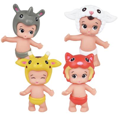 China Baby characters cake topper beautiful toy high quality animal hat vinyl baby action number for birthday cake topper or home decoration for sale