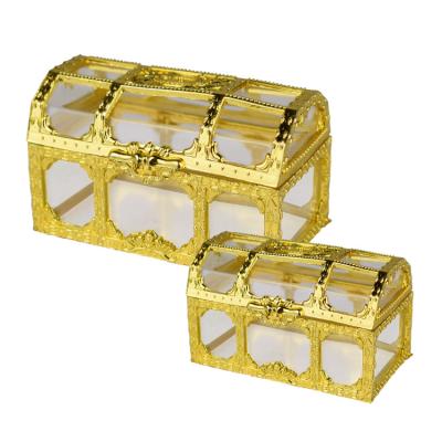 China Gold Plastic Decorative Treasure Chest Box Toy Birthday Cake Topper Toys For Children for sale