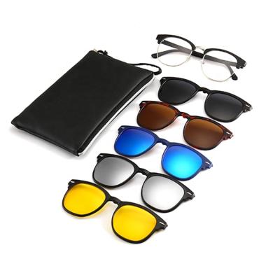 China Fashion Sunglasses Strong Magnetic 5 In 1 Detachable Half Frame Design Polarized Sunglasses With Zipper Bag for sale