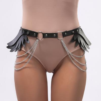 China Sexy Lingerie Angel Wings Body Harness Sexy Underwear Tops Buckle Closure Underwear Belly Leg Chain Belt PU Garter Skinny Adjustable Leather SM Products for sale