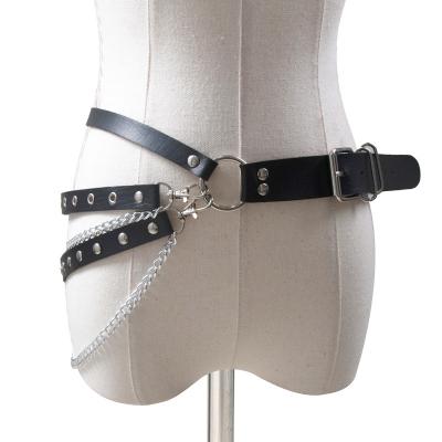 China Sexy Sexy Belly Chain Underwear Body Harness Lingerie Pu Waist Belts Skinny Black Leather Bondage Straps Garter Adult SM Erotic Products for sale