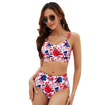 China Women's Sexy Plus Size Bikini Colorful Flower Printing High Waist Swimwear Beachwear Plus Size Bandage Tankini Female Swimwear Girls Hot for sale