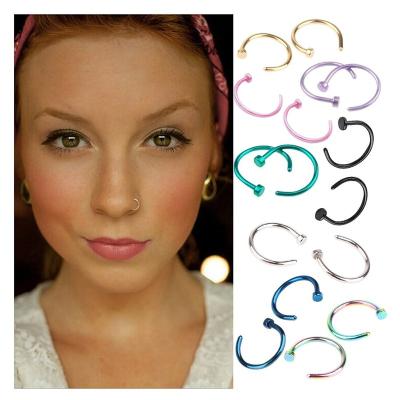 China Open Lip Piercing Ring Punk 18G Nose Piercings 9 Colors C Hypoallergenic Titanium Steel Body Circle Nose Stud for sale