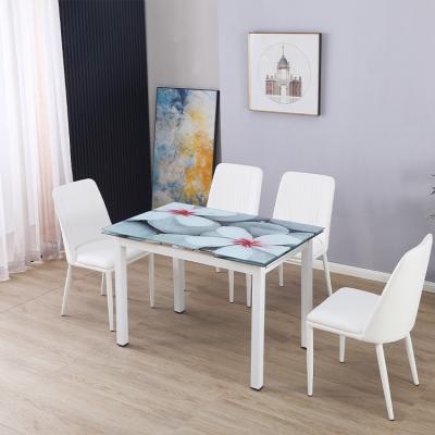 China Extendable modern home furniture restaurant dinning room tables and chairs sets extendable glass kitchen dining table set for 8 seater for sale