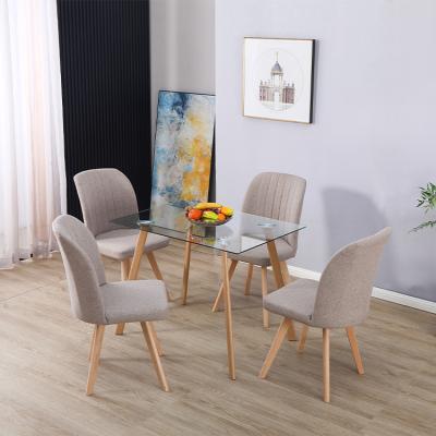 China Modern Dinning Table Set Free Sample Classic 4 6 Seat Modern Fiber Square Glass Top Metal Leg And Upholstered PU Chair Dining Table Set for sale