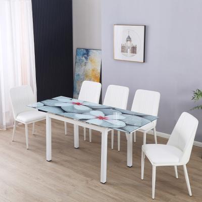 China Extendable Living Room Furniture tempered glass top stainless steel glass dining table set Modern Dining Table for sale