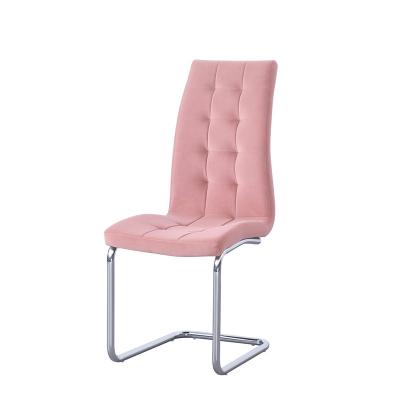 China Modern High quality furniture modern luxury velvet pink dining chairs with steel legs for sale