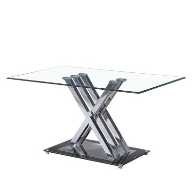 China Modern Simple design home furniture restaurant dining table glass top modern dining table with chrome legs for sale