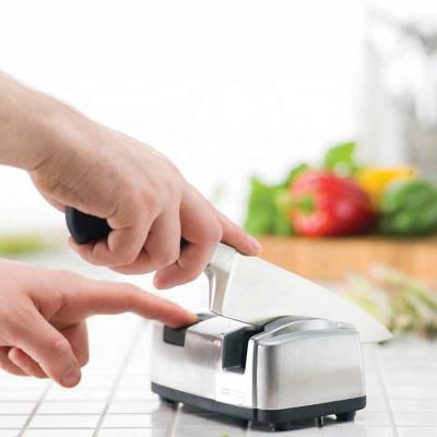 China Multi Function Sustainable High Quality Safe Household Kitchen Usb Commercial Electric 3 Stage Motorized Knife Sharpener for sale