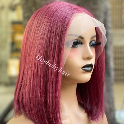 China Olahair13*4 Straight Lace Front Straight Wigs Black And Red Color 100% Human Hair Wigs Cutical Aligned Hair for sale