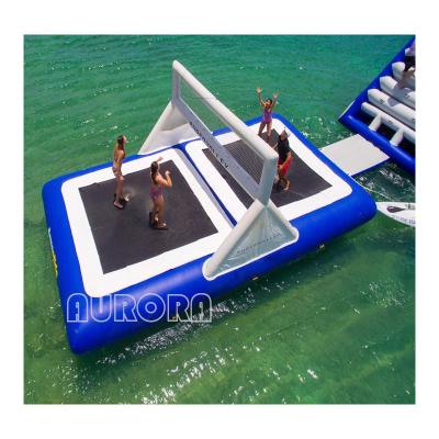 China Comercial Super Large Floating Inflatable Trampoline Volleyball Court Blue for sale