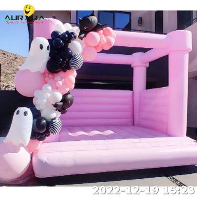 China Kids Commercial Inflatable Bounce House 13x13 Pastel Light Pink Bouncy Castle for sale