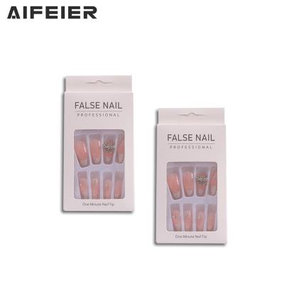 China French Diamond Custom High Quality Luxury False Nails Long False Nail Tips Curl Elegant Design Press On Nails for sale