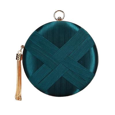 China New Women Elegant Round Silk Satin Tassel Evening Clutch Purse Party Bridal Wedding Handbags for sale