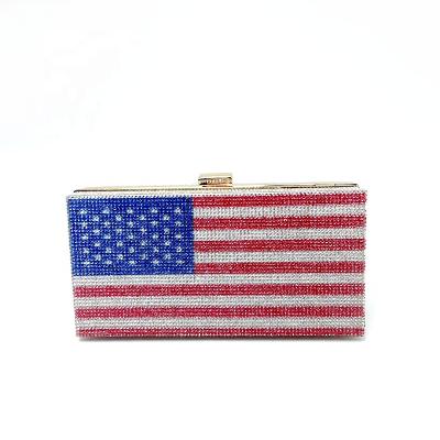 China Newest Wholesale Fashinable Women's Instant Dollar Women's Diamond Evening Clutch Bag American Flag Purse Rhinestone Purse for sale