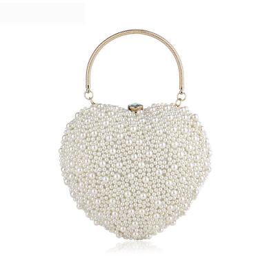 China Wedding Evening Purse Clutch Bag Luxury Fashion Pearl Heart Handbag Luxury Fashion Pearl Heart Handbag Bride Wedding Dinner Bag Double Sided Evening Dress Bag for sale