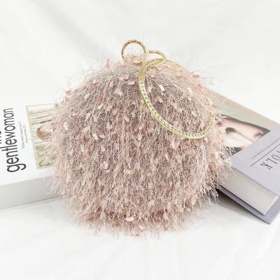 China Wholesale Party Evening Purse Clutch Bag Evening Handbags Wedding Round Purse Women Elegant Plush Fringed Evening Clutch Bag for sale