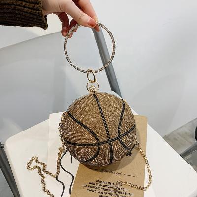 China Latest High Quality 2021The Unique New Rhinestone Basketball Purse Bag Wedding Evening Clutch Bag Round Purse Evening Clutches Bag for sale