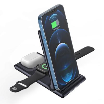 China 15W Qi Tablet Fast Charging Wireless Charger Stand For iPhone 8 Plus Apple Watch AirPods Pro 13 Foldable 3 in 1 Wireless Charger Pad for sale