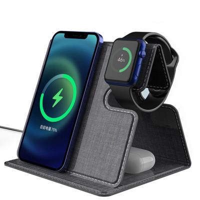 China For iPhone 13 13 pro 13 pro 13 Mini New Eco-friendly Max Canvas Radio Chargers Pad Foldable QI Charging Station Phone Holder 4 in 1 Wireless Charger for sale