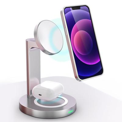 China For Airpods 2 3 Pro Qi Fast Wireless Charging Dock For Apple Magnetic 3 In 1 Wireless Charger Metal 15W Chargers Stand for sale