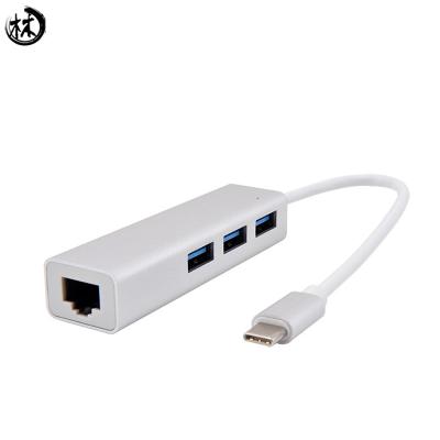 Κίνα Aluminum Alloy USB 3.1 Type C to Ethernet Adapter With 3 Port USB 3.0 HUB Type-C to RJ45 Network LAN Adapter Converter Cable προς πώληση