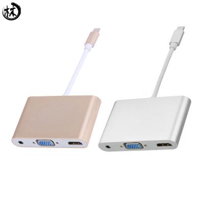 China Kico Factory USB 3.1 USB-C Type C to 3.5mm Audio & VGA & HDTV Digital AV AUX Adapter for Laptop & Notebook for sale