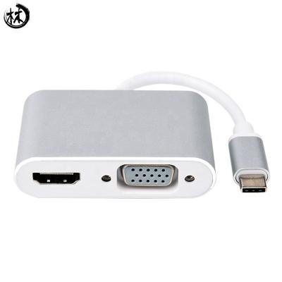 China Kico Type C Hub USB Type-C Adapter to VGA & HDTV Connector OTG HD Support 1080P Factory Provide OEM Service à venda