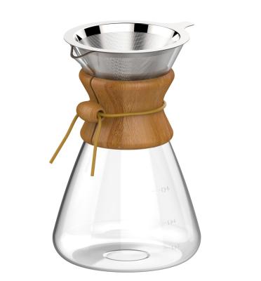 China WITH LID Handmade Cooking Glass With Collar Bamboo Drip Coffee Maker Pour Over Glass for sale