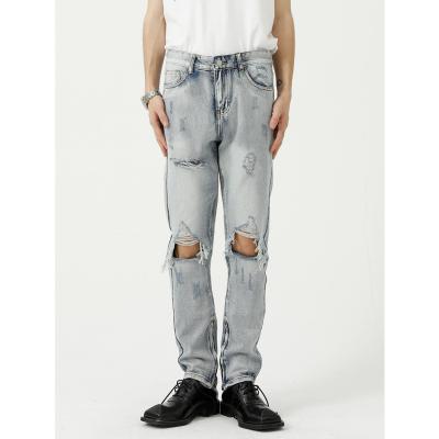 China Viable Men's Summer Newcomers | High Street Style Light Blue Ripped Jeans Men's Jeans for sale