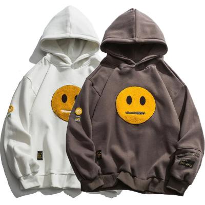 China Autumn Winter Street Pullover Sweater Anti-wrinkle Zipper Pocket Smile Face Patchwork Fleece Men's Hoodie for sale