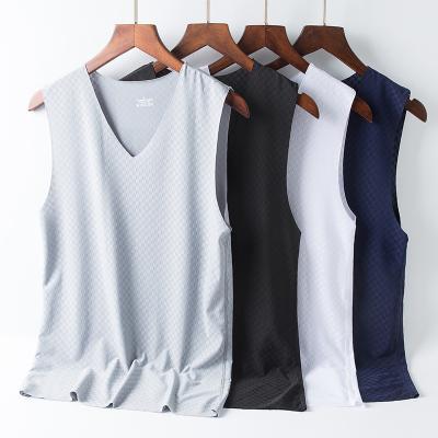 China Anti-pilling 2022 new summer clothes mesh traceless ice silk shirt casual pegging men's vest for sale