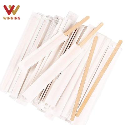 China Custom Viable Gain Disposable Hot Stamp Logo Branding Birch Coffee Sticks Wooden Coffee Stirrers With Customize Size for sale