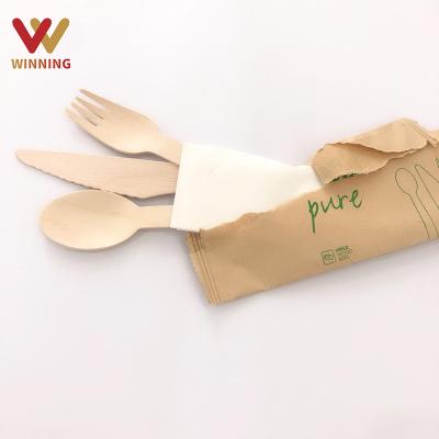 China Biodegradable Disposable Wooden Spoon Tableware BBQ Party Picnic Flatware Disposable Earning Wooden Cutlery Set With Bulk Package for sale