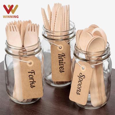 China Custom Made Disposable Birchwood Cutlery Sets Disposable Wooden Cutlery Sets With Wrapped For Restaurant Supermarket for sale