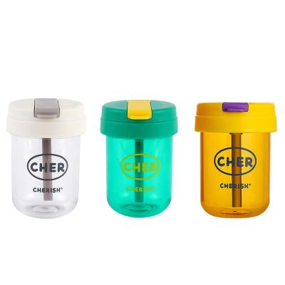 China Bpa Free Viable Kids Water Bottle 300ml Plastic Water Bottle With Straw And Rope With Custom Logo for sale