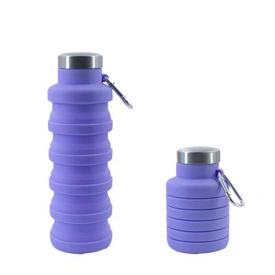 China Hot Selling 500ml BPA Viable Free Silicone Bottle Portable Rising Camping Collapsible Water Bottles With Carabiner for sale