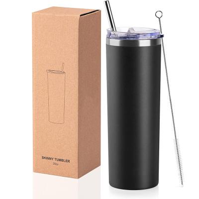 China Stainless Steel 20 Ounce Sustainable Lean Tumblers 600ml Double Wall Insulated Water Cups Wine Tumbler Straight With Lids And Straws for sale