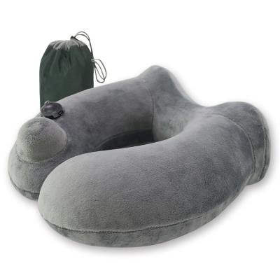 China Repeatedly Inflatable Convenient Press To Inflate Travel U-Pump Design Inflatable 3D Bump Neck Pillow for sale