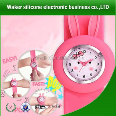 China Fancy Alarm Silicone Slap Watch Teens or Adult Size Animal Kids Slap Watch Cute Rabbit Kids Watch for sale