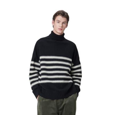 China OEM&ODM New Winter Fashion Customized QUICK DRY Long Sleeve Turtle Neck Casual Oversized Sweater Striped Knit Men's Sweater for sale