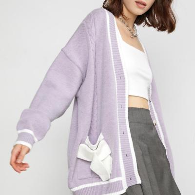 China OEM&ODM Customized Parride Fashion Casual Elegant Ladies Long Sleeve Oversized Contrast Knit Women's Cardigan for sale