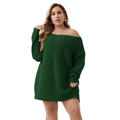 China Fashion Anti-Static Custom Design Long Sleeve Drop Shoulder Ladies Loose Casual Knitted Skirt Long Plus Size Women's Sweater Dress for sale