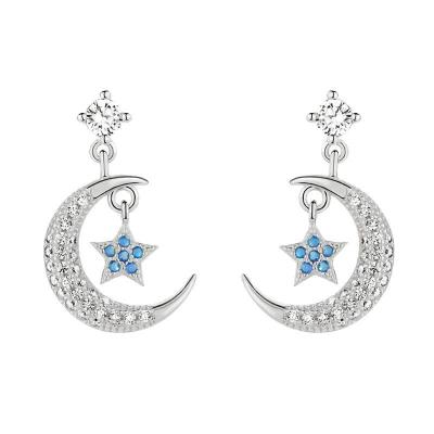 China FASHIONABLE style wild female earrings s925 sterling silver blue star and moon female Korean simple temperament earrings for sale