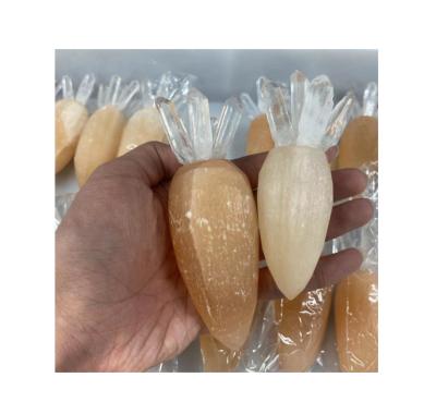 China Wholesale Transparent Love Selenite Turnip Opens Carving Crystal Turnip Shape Home Decoration for sale