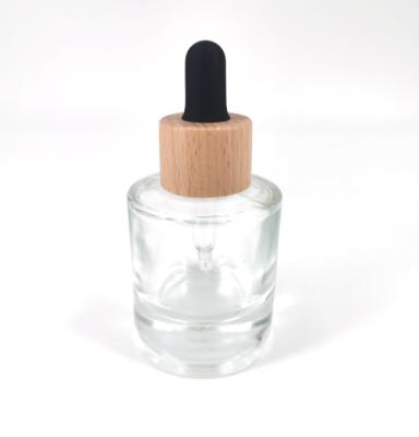 China Non Spill 18/410 Cosmetic Packaging Plastic Dropper Screw Lid Teat Oil Pipette Glass Bottle With Bamboo Cap for sale