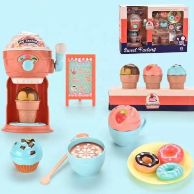 China 2022 Border Hot Sales Non-toxic Eco-friendly Luxury Plastic Coffee Cake Ice Cream Machine Pretend Play Kitchen Toys Set For Kids for sale