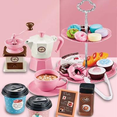 China Custom Plastic New Design Coffee Machine Set Afternoon Tea Playing Simulation Food Frozen Dessert Pretend Toy For Children for sale