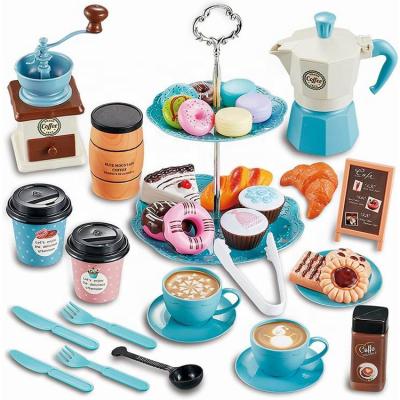 China 2022 Amazon Selling Simulation Food Eco-friendly Non-toxic Hot Coffee Cake Pretend Game Kids Tea Time Coffee Machine Set Toy for sale