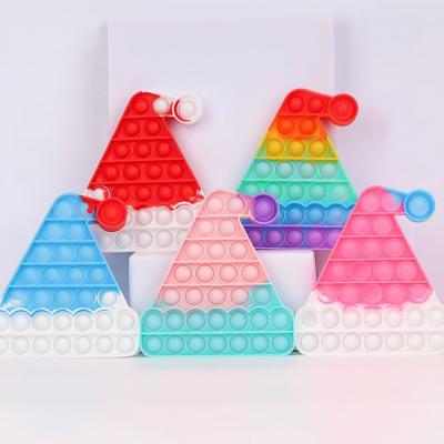 China Hotsale Colorful Push Play Pops Bubble Squishy Sensory Toys Stress Reliever Anti-stress Needs Christmas Hat Gift for sale